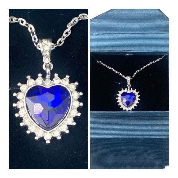 Titanic Blue Heart of the Ocean Necklace - Heart Shaped Faux Sapphire Pendant - Picture 1 of 6